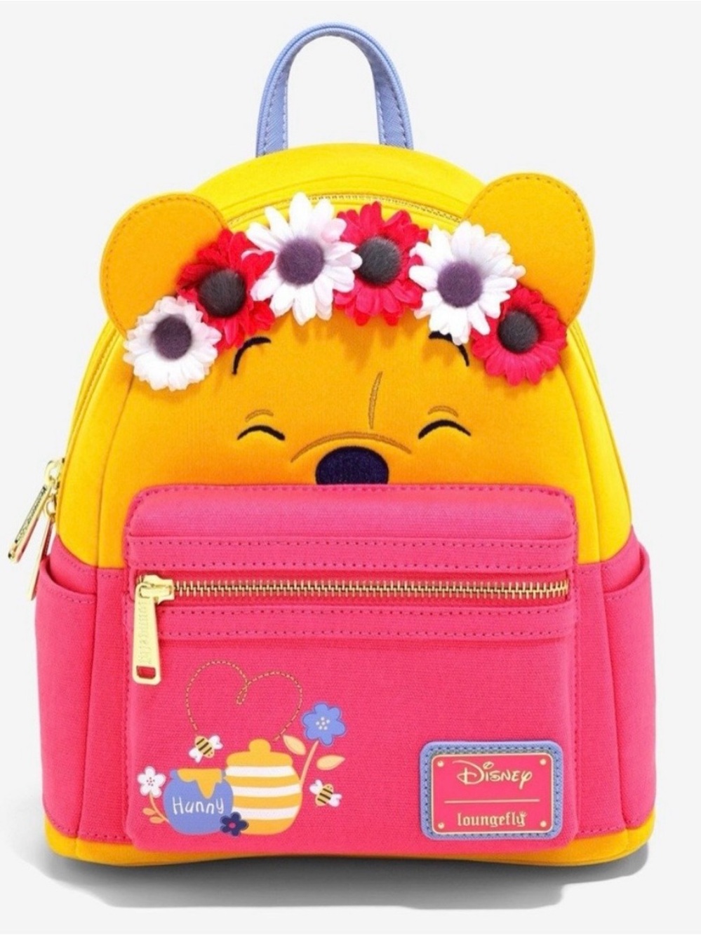 LoungeFly Disney Pink & Yellow Winnie the Pooh Floral Crown Backpack